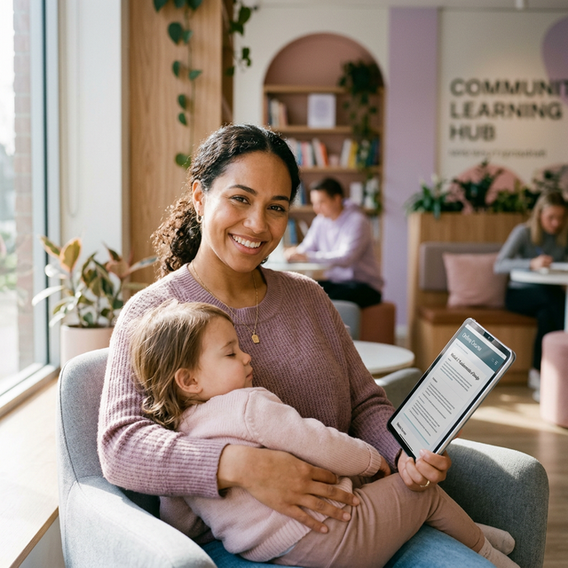 Smiling single mother feeling hopeful about grants